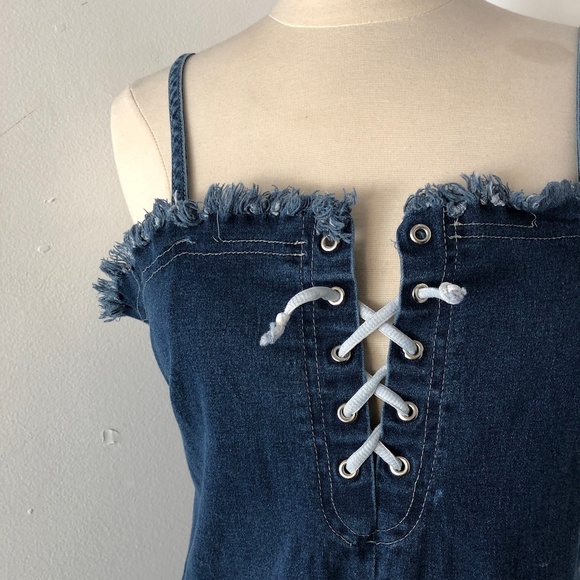 Vintage Dresses & Skirts - Lace Up Denim Dress